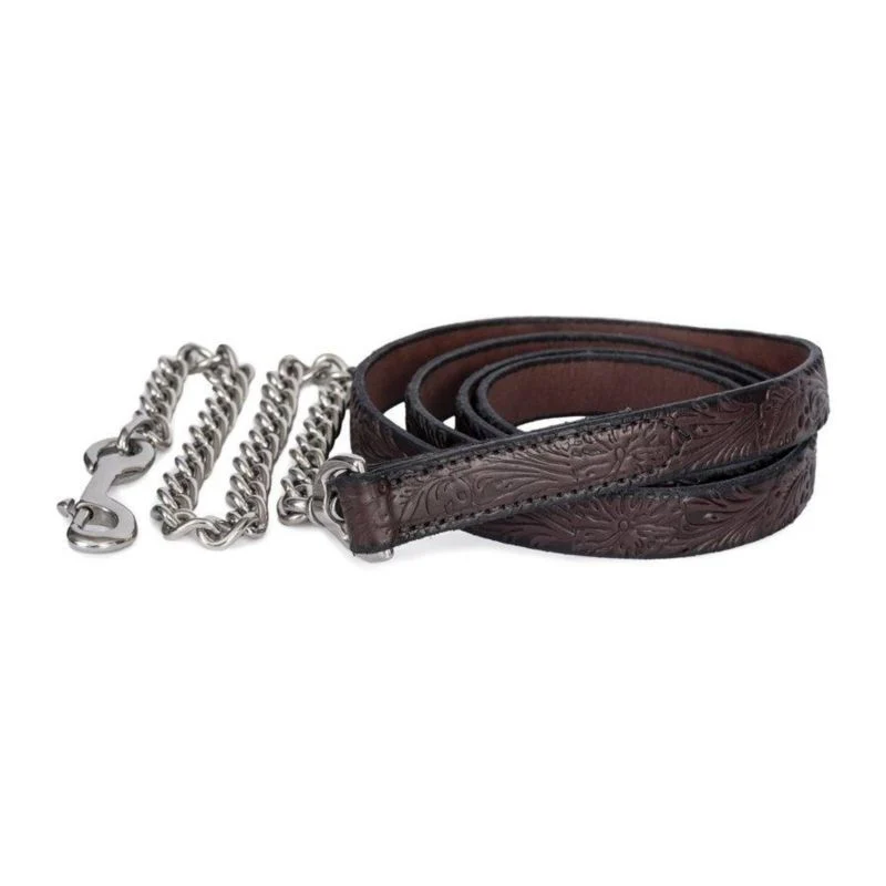 Perris Floral Embossed Leather Lead with Chain