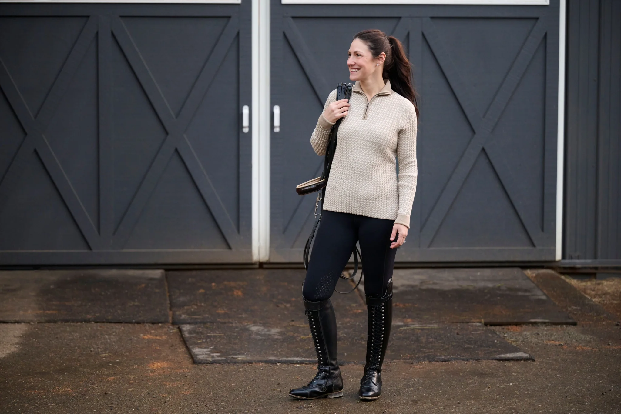 Kerrits Quarter Zip Herringbone Sweater