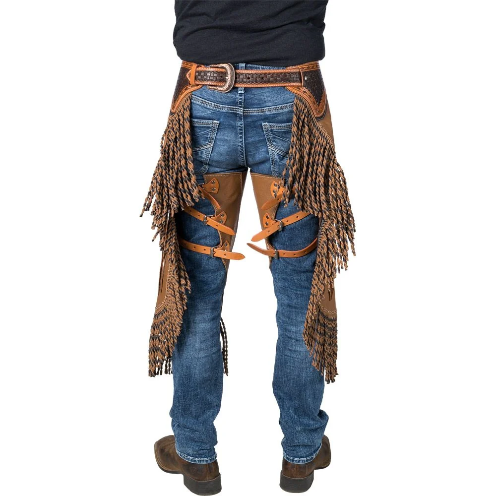12962-silver-royal-caramel-leather-chinks-with-twisted-fringe-3.webp Silver Royal Caramel Leather Chinks with Twisted Fringe