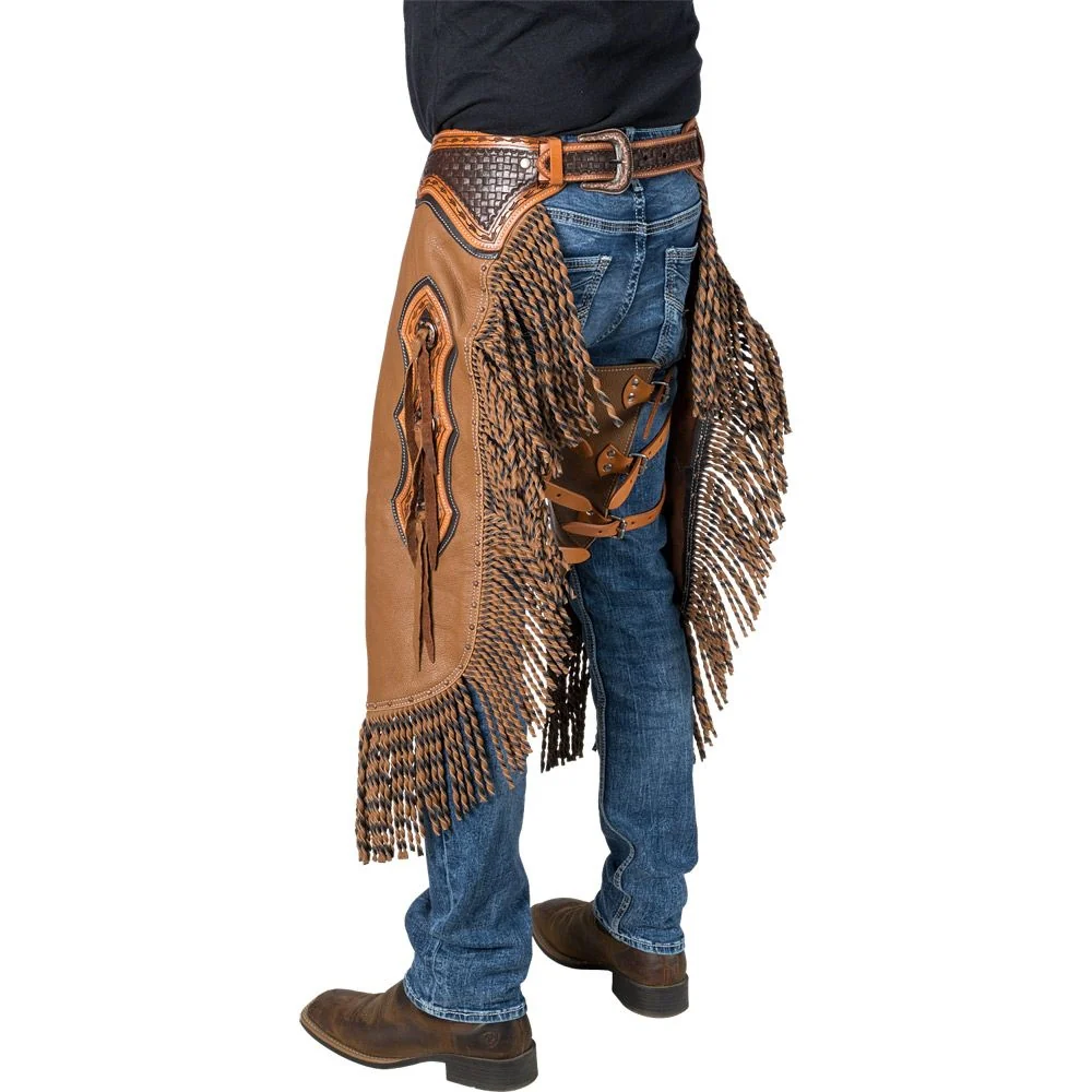 12962-silver-royal-caramel-leather-chinks-with-twisted-fringe-4.webp Silver Royal Caramel Leather Chinks with Twisted Fringe