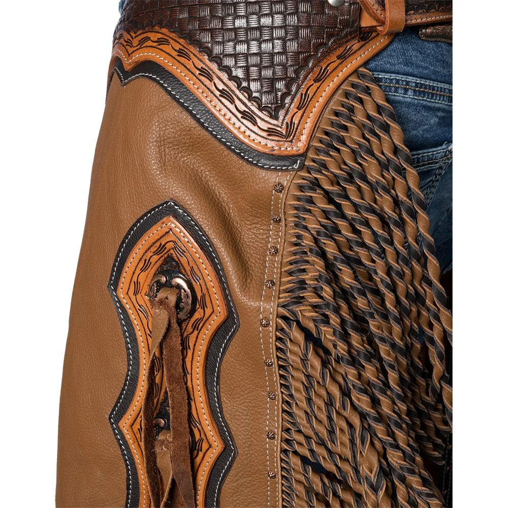 12962-silver-royal-caramel-leather-chinks-with-twisted-fringe-6.webp Silver Royal Caramel Leather Chinks with Twisted Fringe