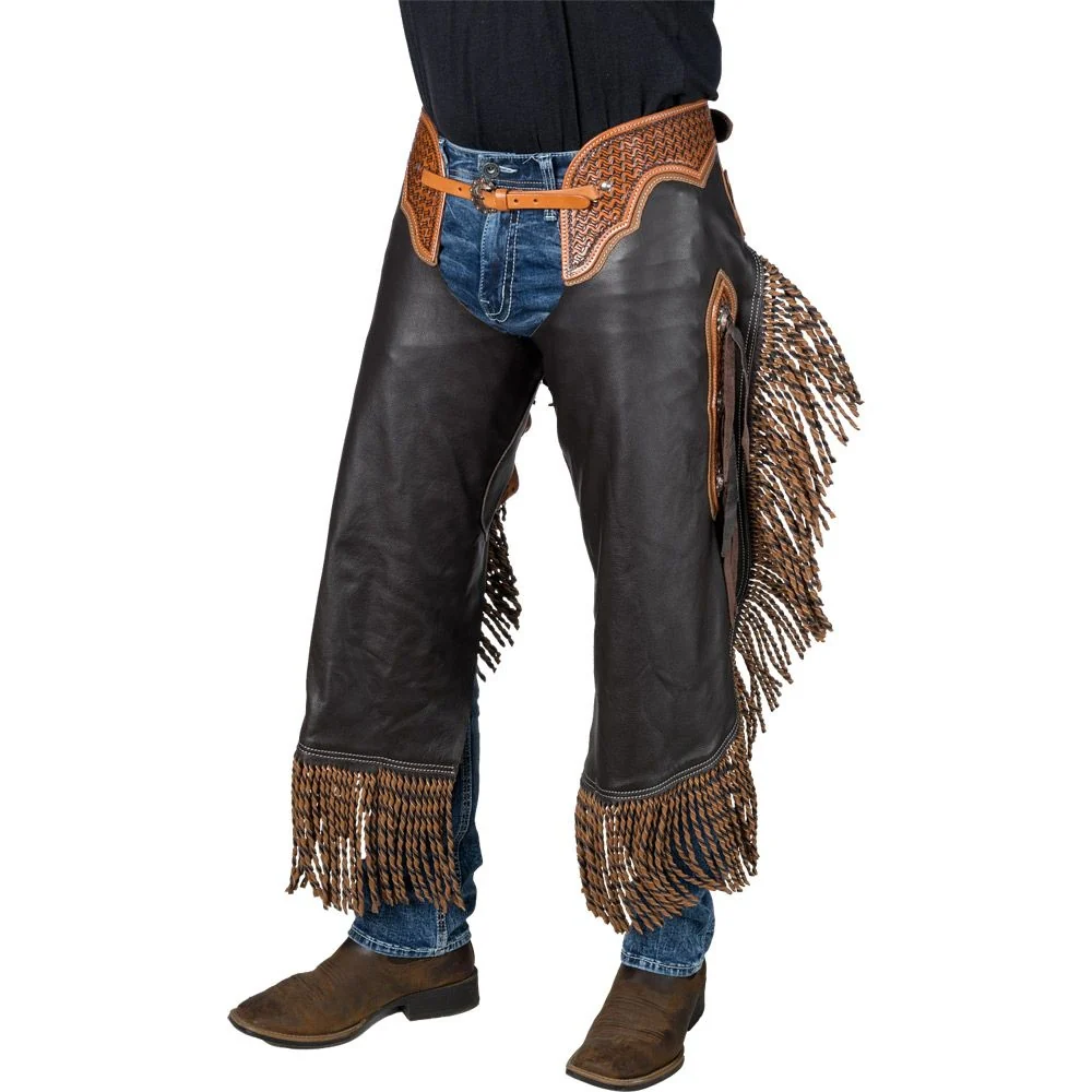 Silver Royal Chocolate Leather Chinks with Twisted Fringe