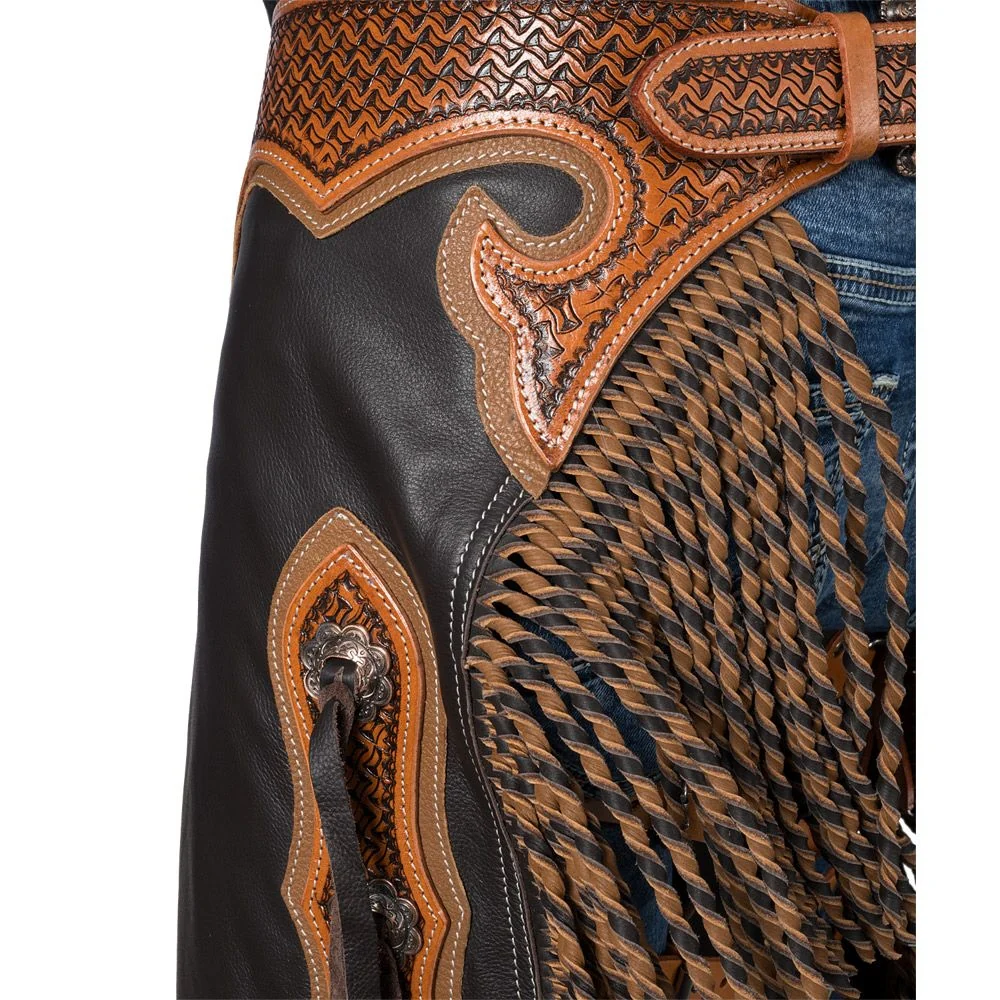 Silver Royal Chocolate Leather Chinks with Twisted Fringe