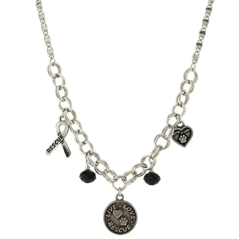 17940-1928-jewelry-black-bead-live-love-rescue-necklace-1.webp 1928 Jewelry Black Bead Live Love Rescue Necklace