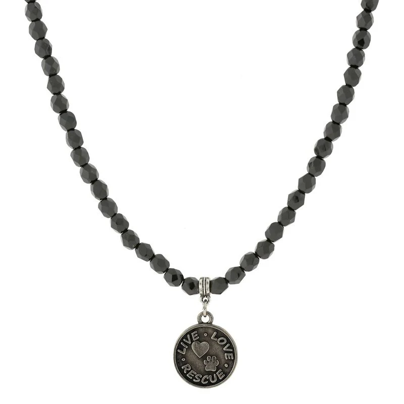 17941-1928-jewelry-black-bead-live-love-rescue-necklace-1.webp 1928 Jewelry Black Bead Live Love Rescue Necklace