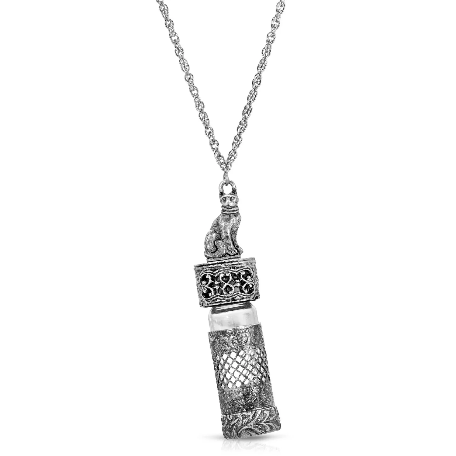 17944-1928-jewelry-cat-filigree-screw-cap-vial-necklace-1.webp 1928 Jewelry Cat Filigree Screw Cap Vial Necklace