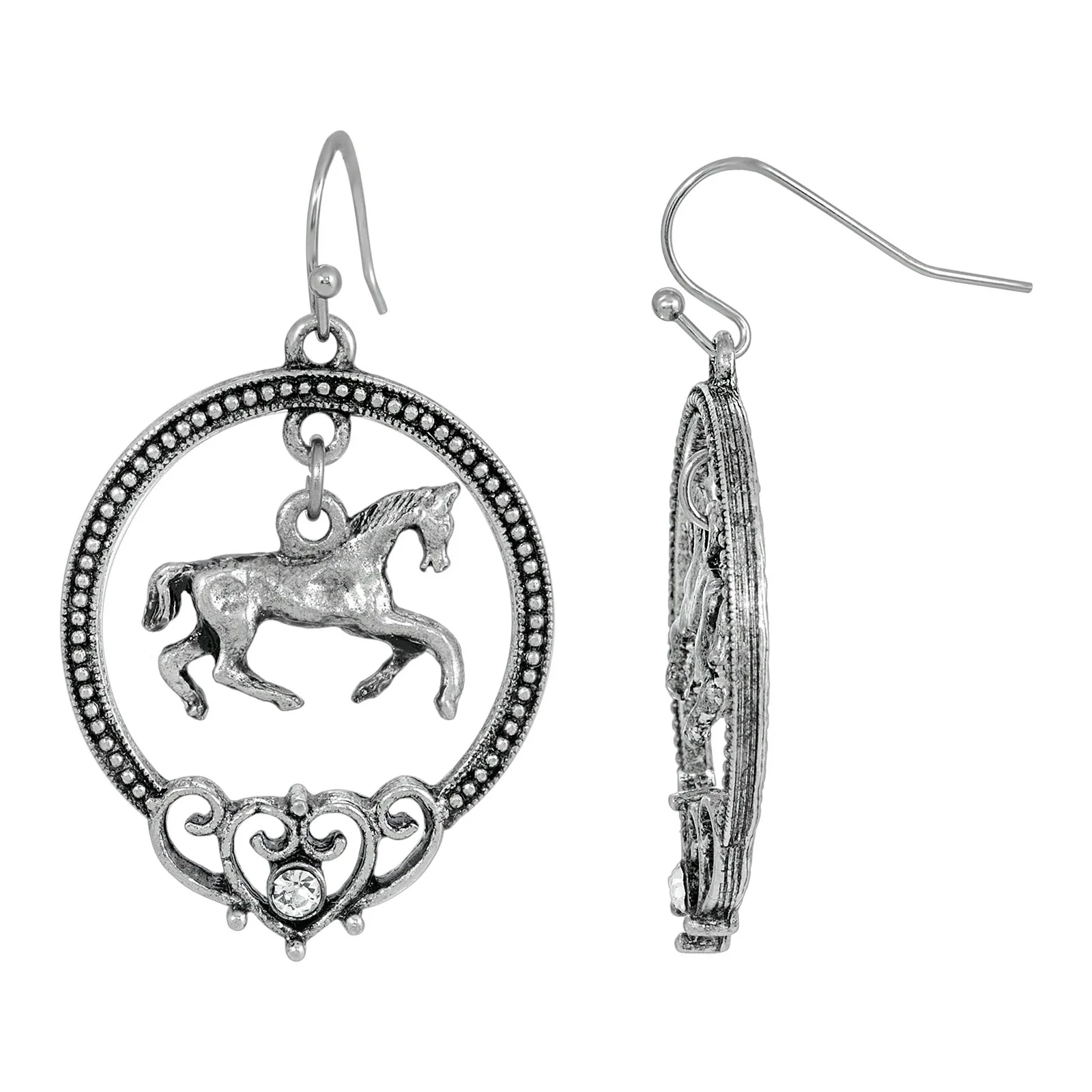 17967-1928-jewelry-galloping-horse-hoop-drop-earrings-1.webp 1928 Jewelry Galloping Horse Hoop Drop Earrings
