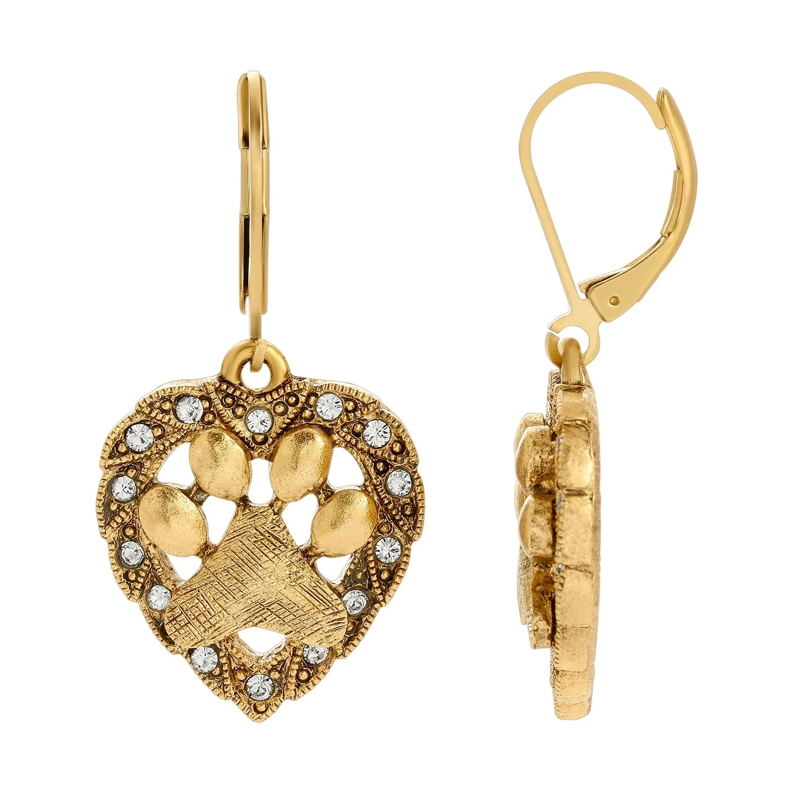 17976-1928-jewelry-heart-and-paw-crystal-accent-lever-back-earrings-1.webp 1928 Jewelry Heart And Paw Crystal Accent Lever Back Earrings