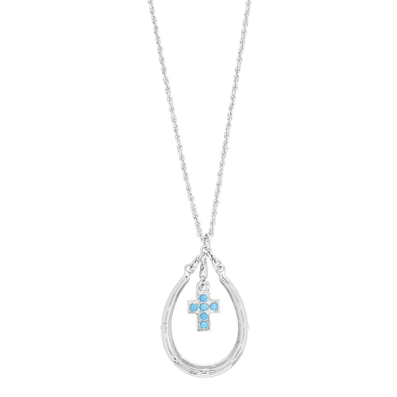 1928 Jewelry Horseshoe Turquoise Cross Necklace