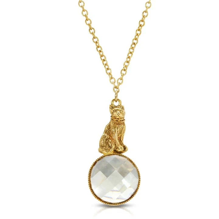 18041-1928-jewelry-sitting-cat-on-round-light-topaz-stone-pendant-necklace-1.webp 1928 Jewelry Sitting Cat On Round Light Topaz Stone Pendant Necklace