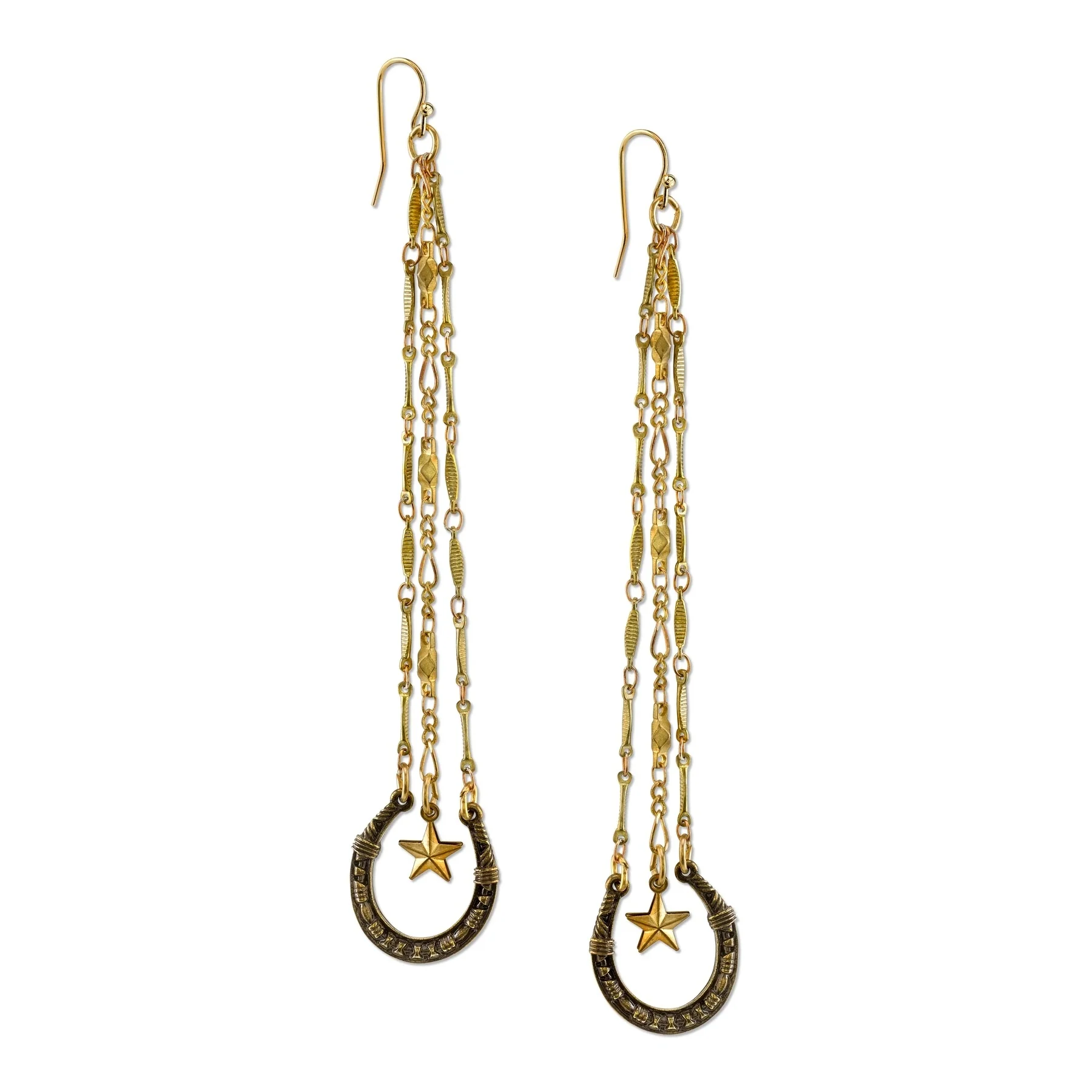 18043-1928-jewelry-t.r.u.-lucky-horseshoe-and-star-charm-linear-earrings-1.webp 1928 Jewelry T.R.U. Lucky Horseshoe and Star Charm Linear Earrings