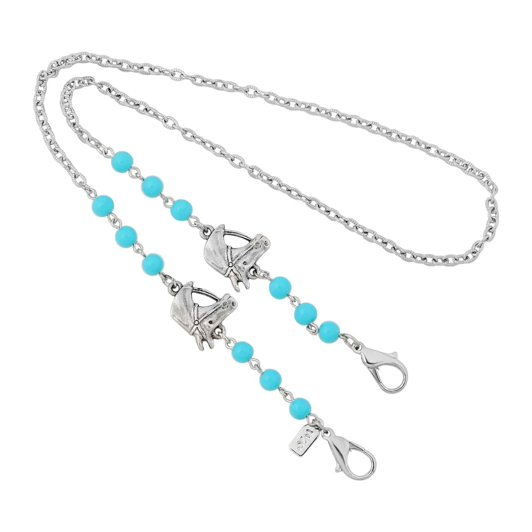 1928 Jewelry Turquoise Bead Horse Head Mask Holder Chain