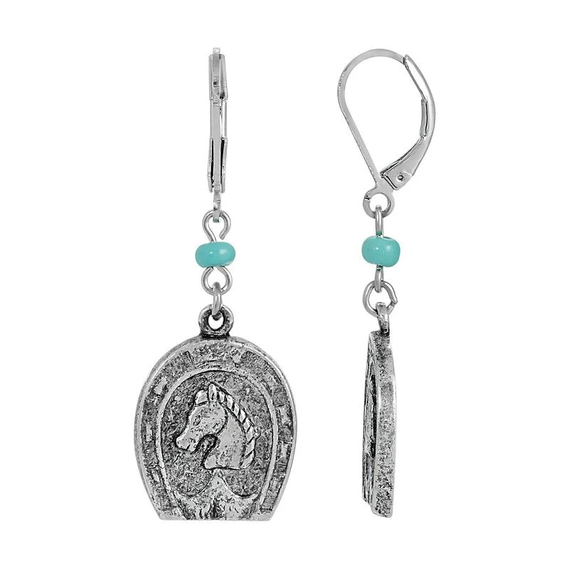 1928 Jewelry Turquoise Horseshoe Drop Earrings