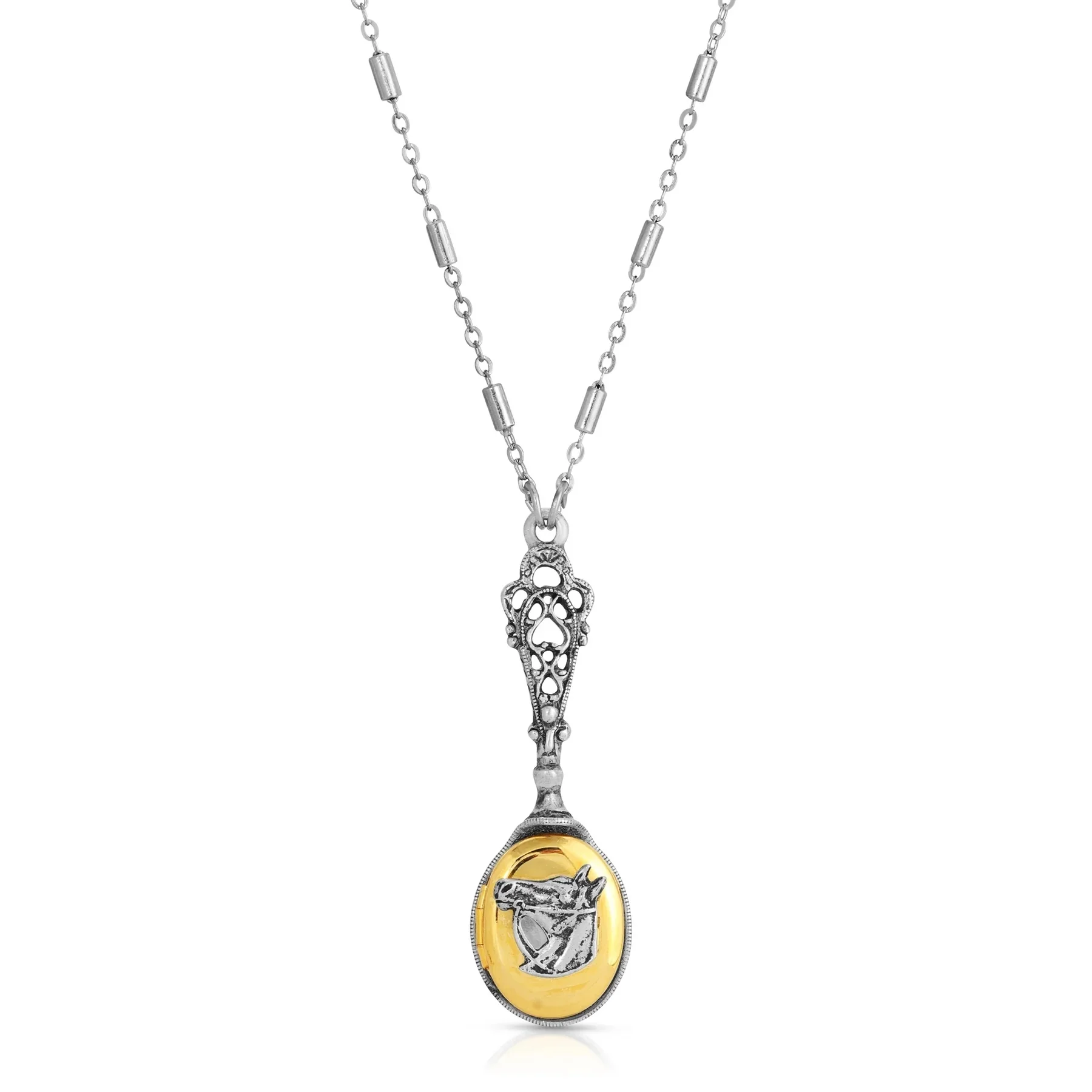 1928 Jewelry Two Tone Horse Head Locket Necklace