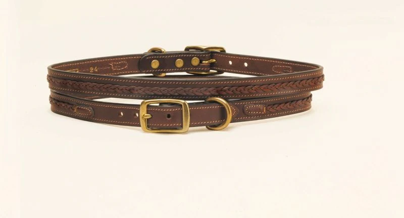 3/4In Dog Collar - Raised Center Braid 12in Bk/Gry