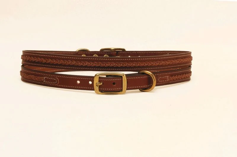 3/4In Dog Collar - Raised Center Braid 12in Bk/Gry