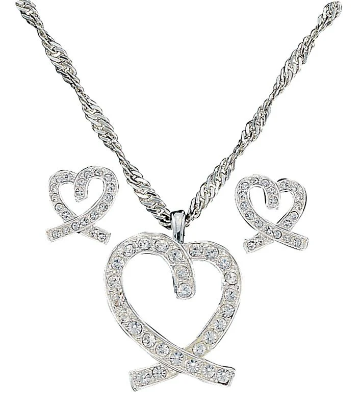 A Caring Heart In Clear Rhinestones Jewelry Set
